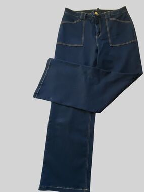 Jones New York Dark Indigo Lexington Wide Leg Stretch Denim Jeans-Sz-14X31"